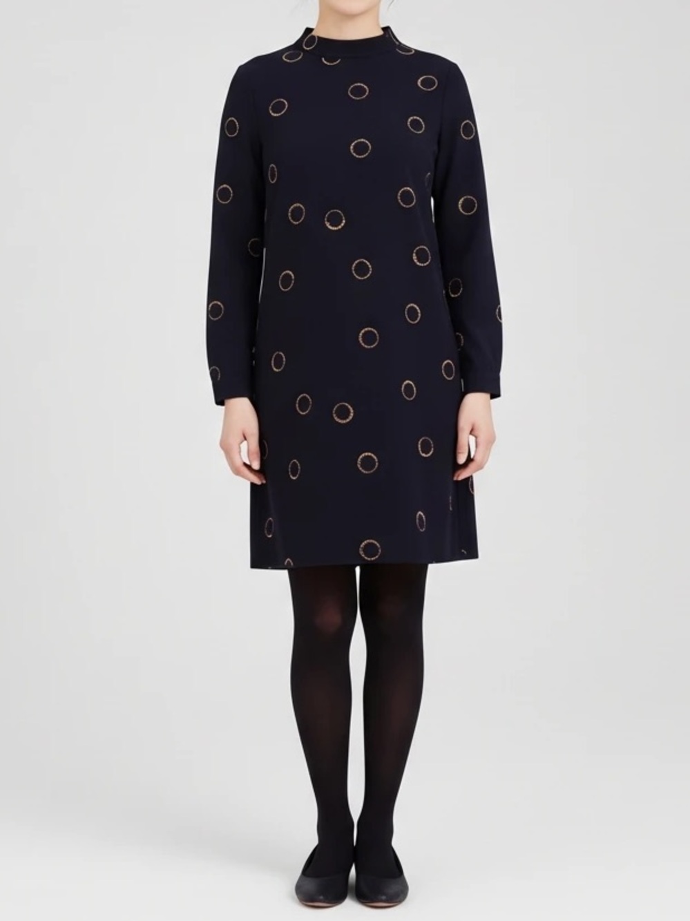 Boden Polka Dot Shift Dress Size 4 Mock Neck Pockets Black?/Navy? Retro Preppy